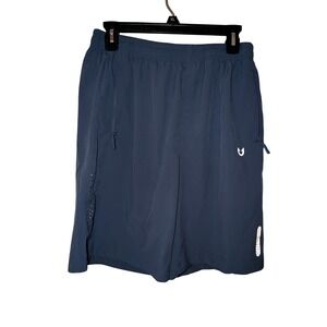 Northyard Mens Large Athletic Shorts Navy Blue Zipper Pockets